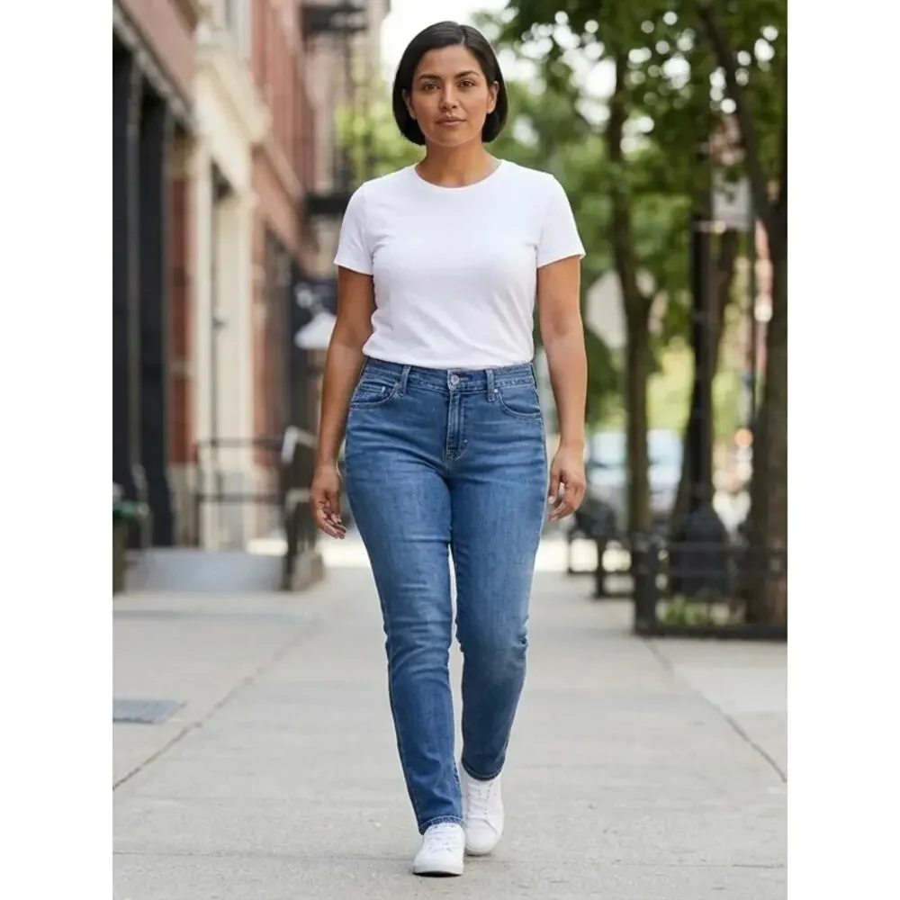 LEVI STRAUSS SIGNATURE Blue Straight Stretch Jeans Women Slim Denim Size 12